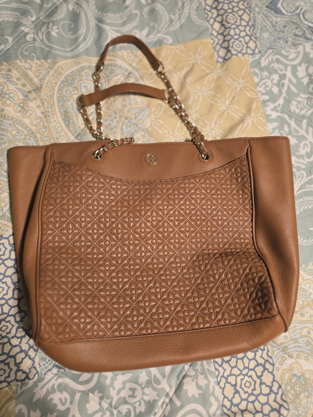 Tote Handbag in Brown with Chain-Detail Handles Still In Very Good Condition